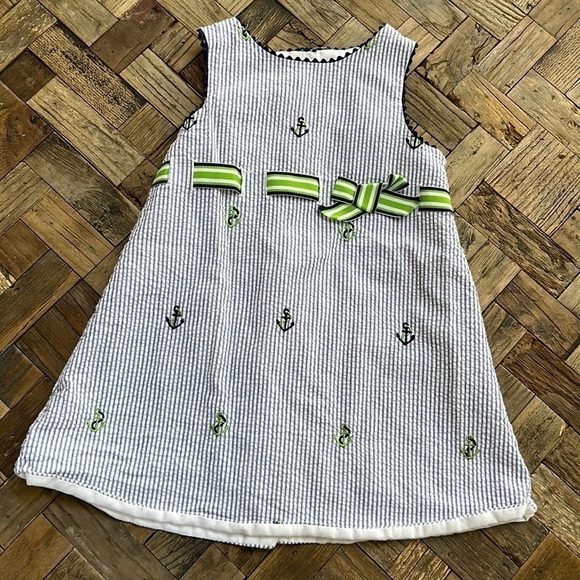 Glorimont Seersucker Navy Girls Dress - Picture 1 of 8